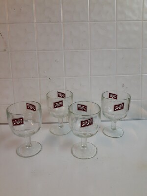 Four Vintage 1970 s Original Schlitz Milwaukee Thumbprint Stemmed Beer Goblets