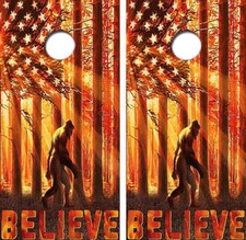 KT Cornhole Wraps Sasquatch Believe American Flag laminated Cornhole Vinyl Wraps