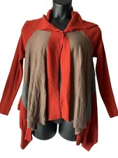 Soft Surroundings Rust Brown Asymmetrical Single Button Cardigan Ribbed Wool M