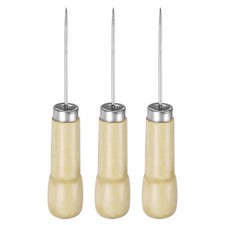 3pcs Handwork Sewing Awl Step Wooden Leather Punch Hole Tool, Log Color
