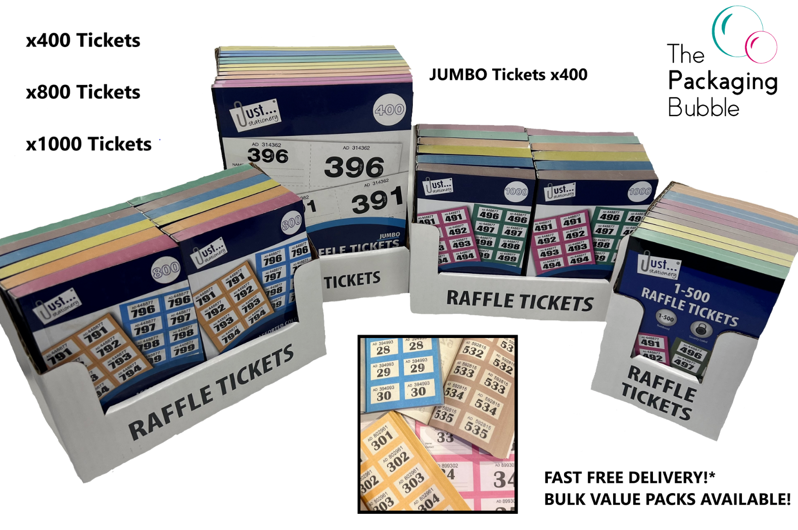 Raffle Cloakroom Tickets 400, 500, 800, 1000 Books Tombola Draw Jumbo ...