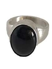 Vtg Men’s Sterling Silver Black Onyx Oval Gemstone Ring Size In Photos Signed JW