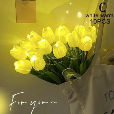 Tulpen Künstliche Blumen LED Nachtlicht Blumenstrauß Dekoration Atmosphär  V1W3