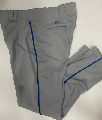 Majestic Premier Relaxed Fit Baseball Pants Men's Medium Grey Royal Blue Piping