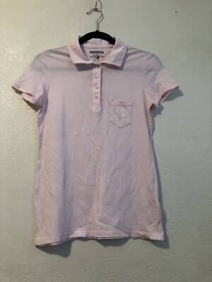 True Religion Size M Pick Women's Polo T-Shirt Pocket Button Short Sleeve 