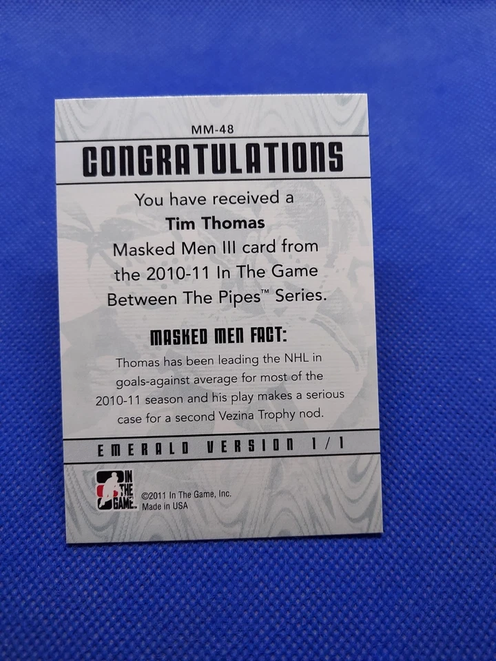 2010-11 Masked Men III TIM THOMAS Hockey Emerald card BOSTON BRUINS - Image 2 of 2