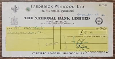1971 - UK - WORCESTER - THE NATIONAL BANK LIMITED - £ 9-51 - PRE OWNED 