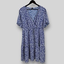 SHEIN Curve Womens Blue Floral V-Neck Tiered Wrap Mini Dress 1XL New