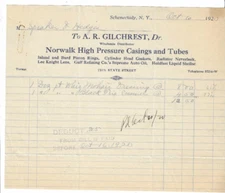1902 Invoice, A.R Gilchrest, Norwalk High Pressure Casings/Tubes, Schenectady NY