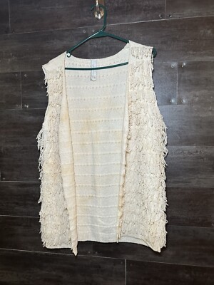 Pull & Bear Fringed Cream Vest Medium Beautiful