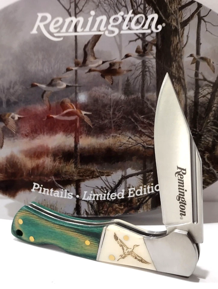 Remington Pin Tails Duck Scene Tin White Bone Stockman Lockback Pocket Knife Set - Image 3 of 4