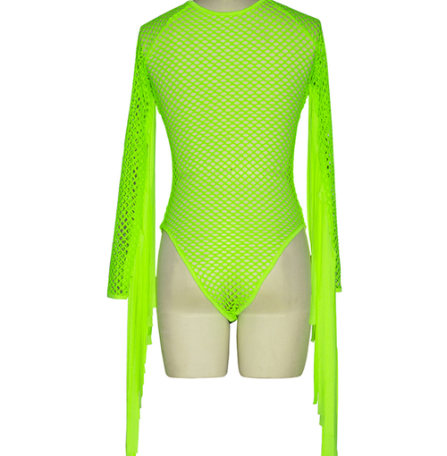 Dance Costume Green Tassel Jumpsuit Dancer Stage Hip Hop Rave