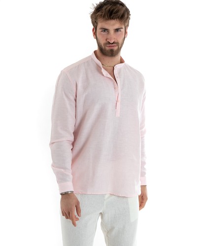 Camicia Uomo Casacca Manica Lunga Lino Tinta Unita Sartoriale Vari Colori - Imagen 62 de 96