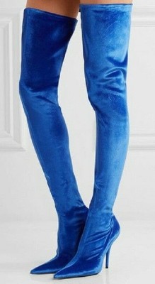 blue velvet knee high boots