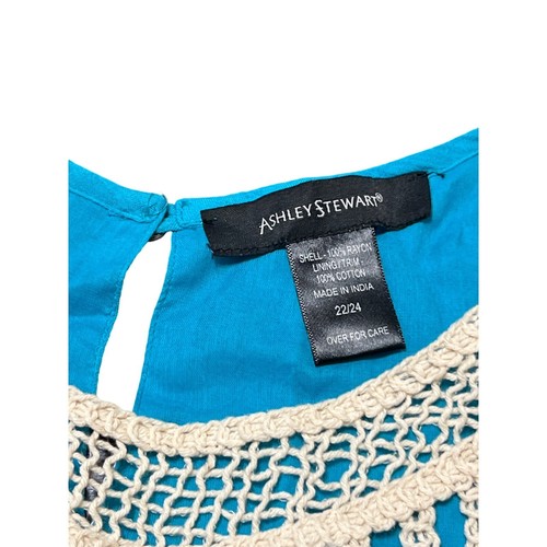 Ashley Stewart Teal Sleeveless Dress Crochet Detail Top Fully Lined Size 22/24 - Picture 4 of 4