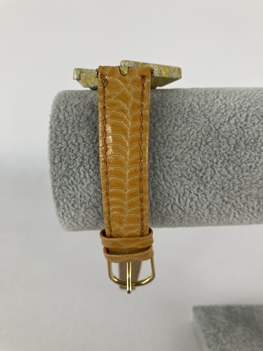 Marie Lourdes 28mm Stone Case Quartz Watch w/Brown Leather Band Battery