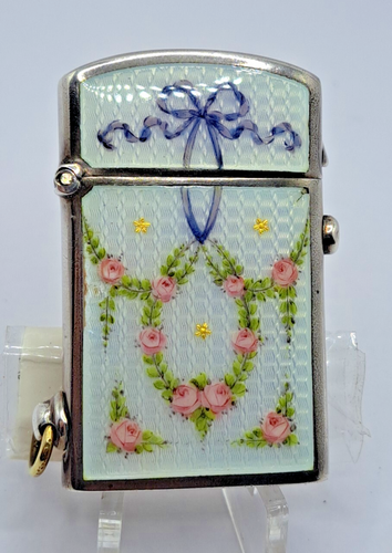 Sterling Silver .935 Enamel Spring Loaded Automatic Lighter. Roses ...