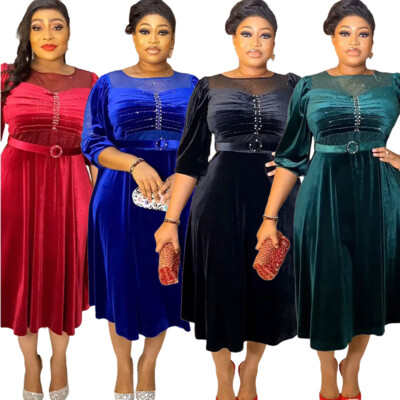 Elegant African Dresses for Women Plus Size Evening Prom Knee Length Velvet  Gown | eBay