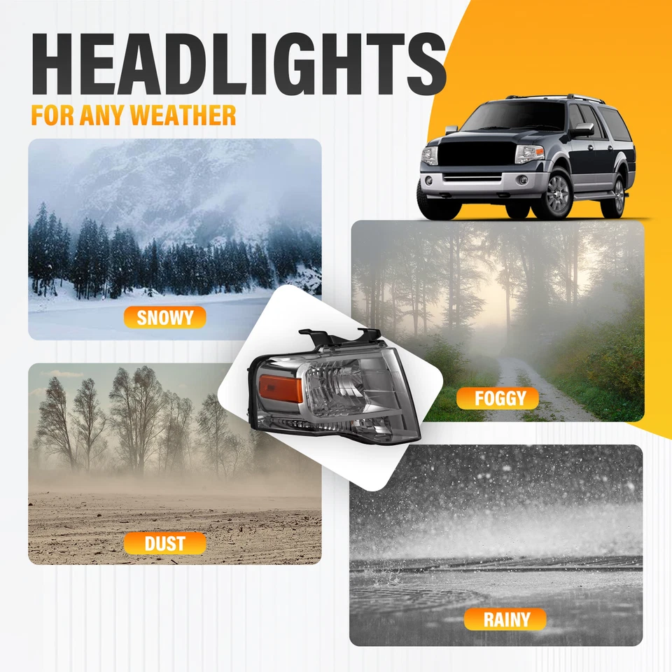 Pair For Ford Expedition 2007-2014 Amber Corner Headlights With Bulbs Smoked Foto 4 de 4