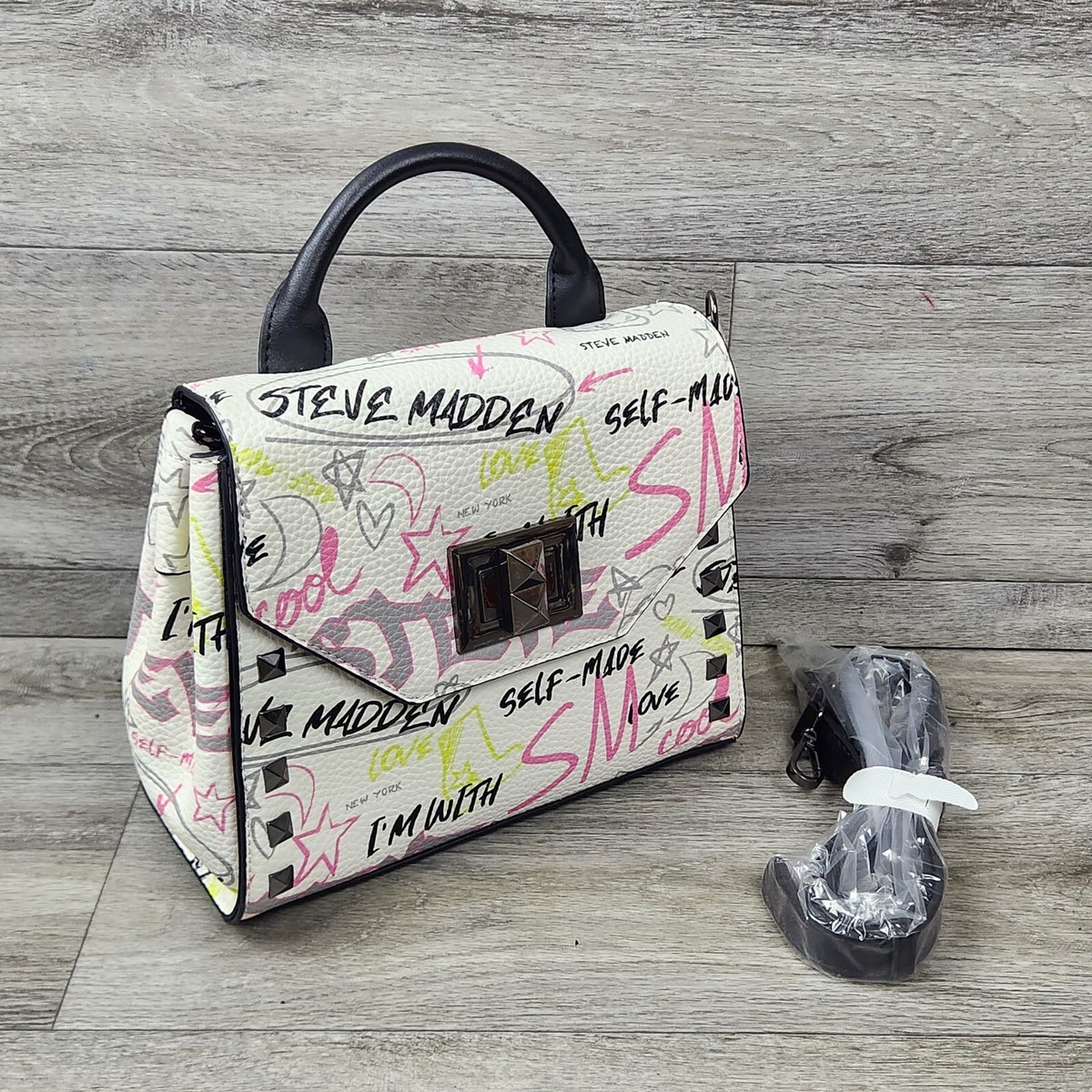 Graffiti Popstar Save My Bag Steve Madden White Logo Graffiti Top