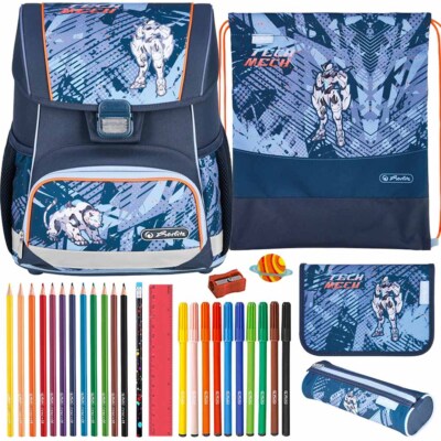 Herlitz Schulranzen Set Loop Plus TechMech Roboter Schultasche gefüllt Shop