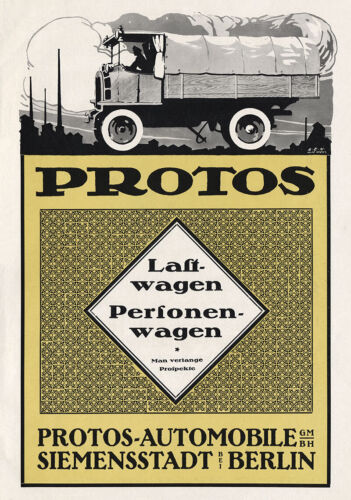 Protos Automobile GmbH Lastwagen Personenwagen Plakat Braunbeck Motor A2 368 - Afbeelding 1 van 1