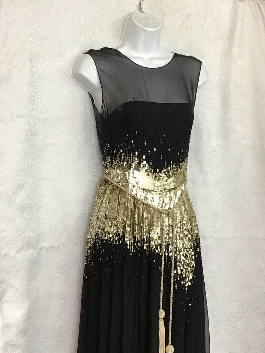 Oscar Dela Renta Gold And Black Sequined Silk Chiffon Oscar Dela Renta Gold And Black Sequined Silk Chiffon