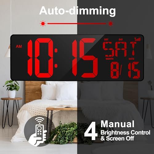 16.5" Large Digital Wall Clock Bluetooth Sync Time, Precise Atomic Clocks Red - Picture 5 of 6