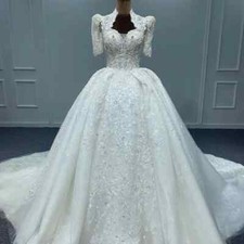 Romantic Flash Sale Wedding Dress Bride Scoop Short Sleeves Embroidery Beading