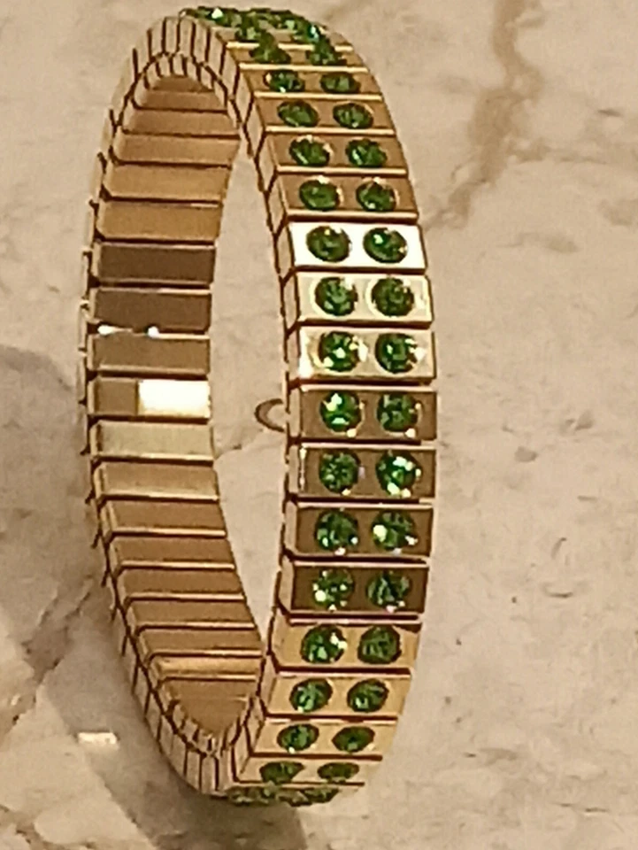 2ct Peridot Bracelet Gold 24K Swarovski Green Bangle Formal Jewelry Wife Gift HM - Image 2 of 4