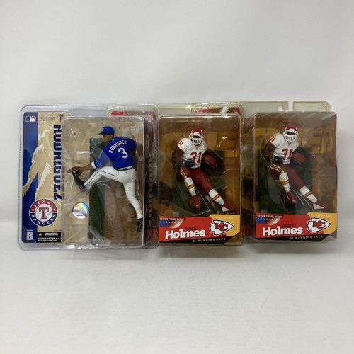 Lot of 3 Sealed McFarlane Sportspicks Figures 2 Priest Holmes & A Rod (F11)