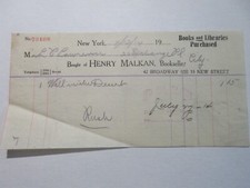 1914 Henry Malkan Bookseller receipt for Well in the Desert New York City 