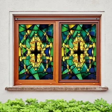 3D Yellow Fragment ZHUA681 Window Film Print Sticker Cling Stained Glass UV