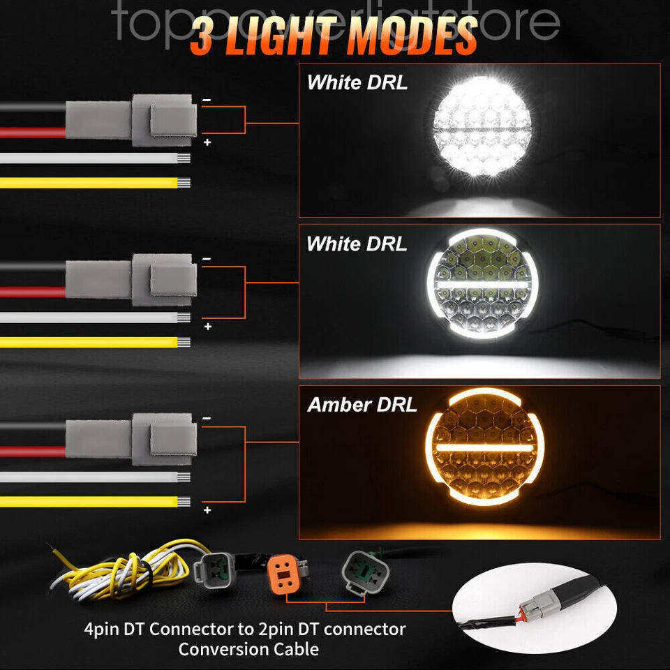 7"/9" LED Work Light Bar Round Driving Fog Lamp Spotlight Halo DRL Truck Offroad - Image 3 of 4