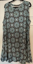 Loft Blue Brown Floral Geometric Knee Length Shift Dress Plus Size 24/26