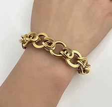 18K Gold LARGE LOOPY FANCY LINK BRACELET 7 1/4" 23grams 16mm wide Yellow Gold