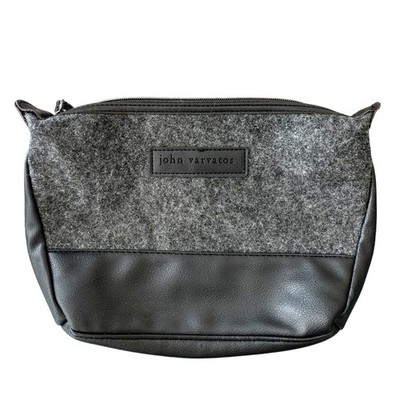 John Varvatos Black & Gray Faux Wool & Leather Toiletry Bag Travel Vacation