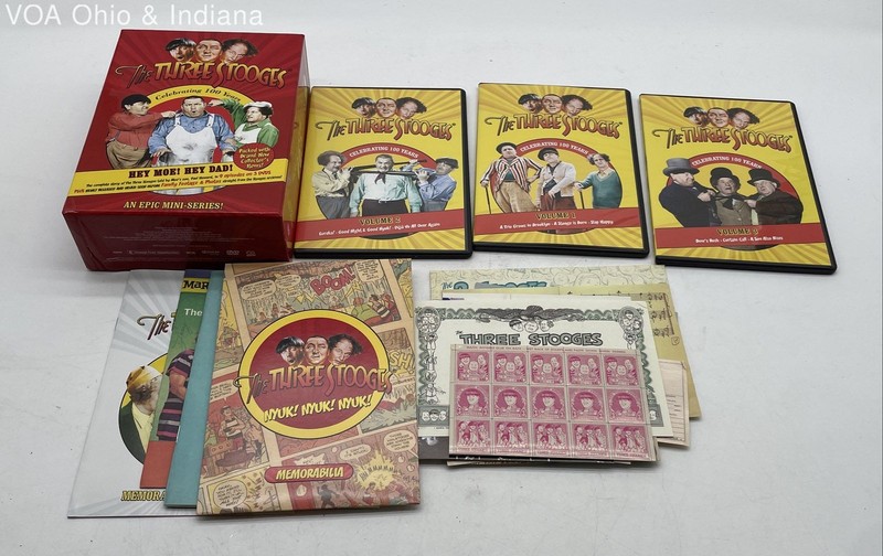 Three Stooges Celebrating 100 Years DVD Set 3 Discs & Memorabilia Box Set