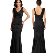 XSCAPE -NWT! Vintage 1990s Black Ruffle Trim Y2K Evening Gown - Size 4