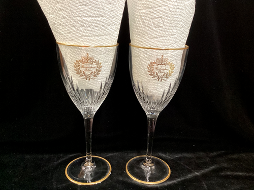 (2) Crystal 7 5/8" Wine Glass Goblet BUCKINGHAM PALACE Gold Coronation EXCELLENT - Picture 3 of 11