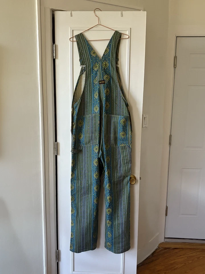 Mono babero Big Smith vintage azul y verde años 60 años 70 hecho en EE. UU. 32x32 RARO Foto 3 de 4