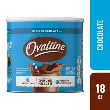 Ovaltine Rich Chocolate Drink Mix Powdered Drink Mix for Hot and Cold Milk, 18 o