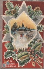 Christmas Children Merry Kristmas Winter Scene with Children, Church, Pine
