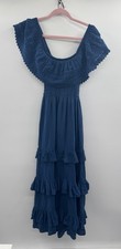 Altar'd State Maxi Dress Women M Blue Smocked Tiered Ruffle Off-The-Shoulder NWT