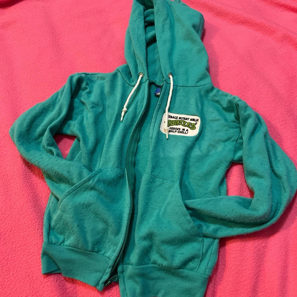 Vintage RARE 90’s Teenage Mutant Ninja Turtles Green Zip Up Kids Hoodie Sz 8/10 - Imagem 2 de 4