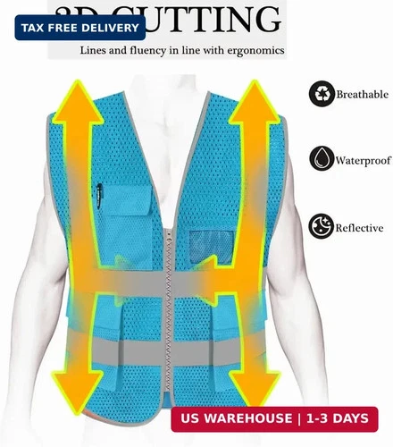 HYCOPROT High Visibility Mesh Safety Reflective Vest with Pockets and Zipper, Me image 4