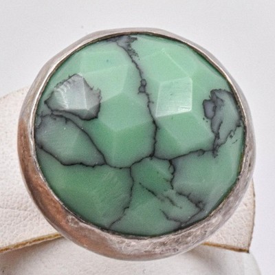Vintage Sterlingsilber & Aqua Türkis Farbstein Große Vorderseite Unisex Ring S6,75