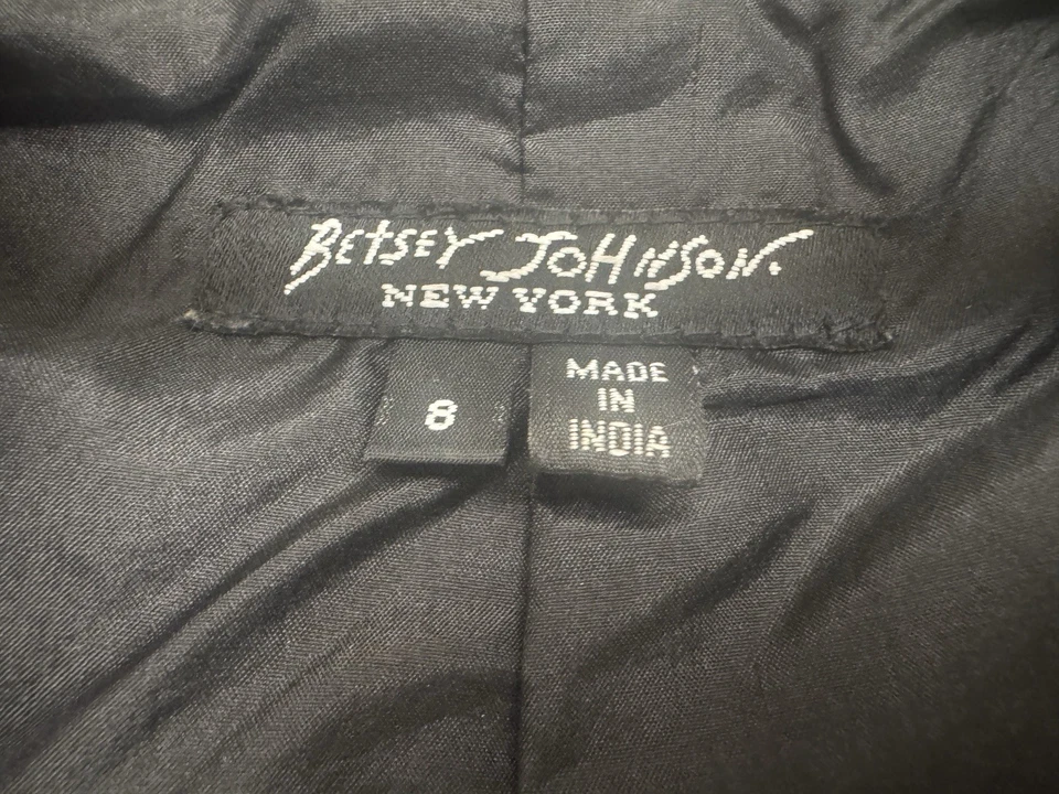 Blazer de cuero negro con peplums Betsey Johnson vintage raro - forro de seda talla 8 Foto 4 de 4