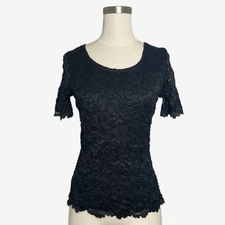 Vintage 90s Deadstock Michi Sportswear black lace tee sheer back witchy fairy S