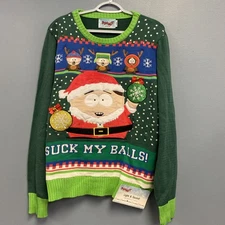 South Park Christmas Sweater Large Cartman Light Sounds Ugly Suck My Balls VIDEO